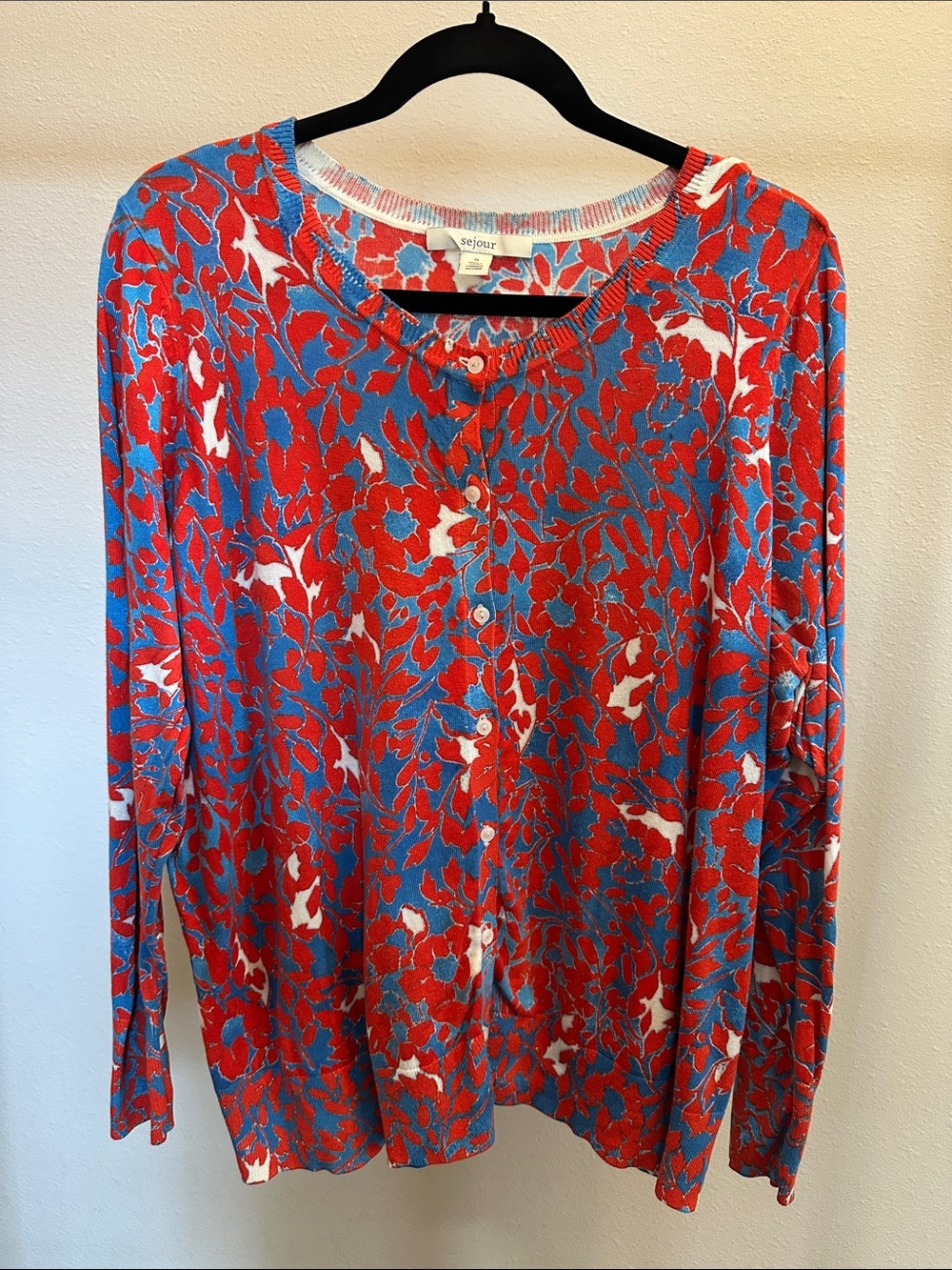 Sejour Red & Blue Floral Button Cardigan